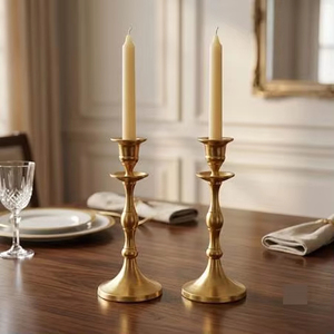 Elegant Brass Taper <b>Candle</b> Holder Set Vintage Metal Candlestick Stand for Dining Table Wedding Festives Decor - Product Image 5