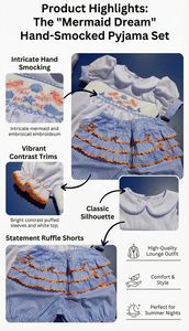 Conjunto de Vestido de Verano para Bebé Niña con Estampado de Sirena y Volantes Azules, Pijama de Algodón para Niña - Product Image 6