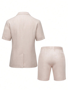 Completo Estivo da <span class=keywords><strong>Uomo</strong></span> in Misto Lino Traspirante, <span class=keywords><strong>Blazer</strong></span> a Maniche Corte e Pantaloncini, Set 2 Pezzi <span class=keywords><strong>Azzurro</strong></span>, Abito Casual Formale - Product Image 5