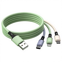 Câble de charge rapide et de transfert de données HS Macarons Drag Three trois-en-un avec connecteurs Type-C, Lightning et Micro USB, 0,5 m, silicone