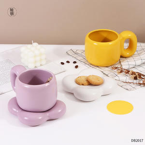 Korean Style Chubby Coffee <b>Cup</b> <b>Set</b> 501-600ml Ceramic Heat Resistant Purple Solid Color Breakfast Mug With <b>Saucer</b> Customizable - Product Image 2