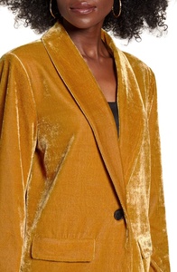 Personalizzato modesto nuovi disegni collo a scialle un bottone classico <span class=keywords><strong>velluto</strong></span> dorato abiti da <span class=keywords><strong>donna</strong></span> maniche lunghe giacche Blazer da <span class=keywords><strong>donna</strong></span> - Product Image 3