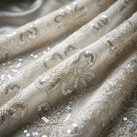 Tissu en polyester 100% tricoté avec broderie de sequins floraux blancs, motif floral bicolore, pour robe de soirée ou de mariage pour filles