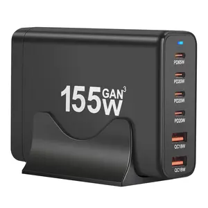 GaN adaptor daya colokan 155W dapat dipertukarkan, pengisi daya Cepat dinding USB tipe-c Universal untuk Iphone tablet laptop