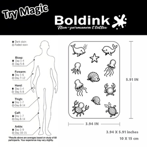 <span class=keywords><strong>Tatouage</strong></span> semi-permanent Boldink personnalisé réaliste en forme de baleine et de méduse, résistant à l'eau, longue durée (2 semaines), encre Jagua - Product Image 4
