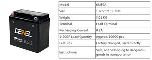 <span class=keywords><strong>แบตเตอรี่</strong></span> DENEL จีน <span class=keywords><strong>12V</strong></span> 6MF9A <span class=keywords><strong>ราคา</strong></span>จีน <span class=keywords><strong>แบตเตอรี่</strong></span><span class=keywords><strong>มอเตอร์ไซค์</strong></span> - Product Image 6