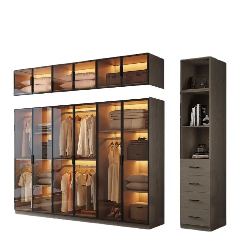 MIDOSO furnitur lemari pakaian kamar tidur, pintu kaca Armour multifungsi kayu padat Modern