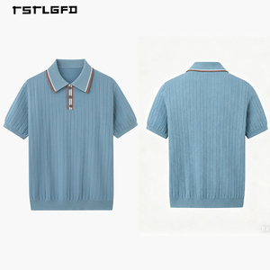 เสื้อโปโลผู้ชายทรงเข้ารูป ผ้าถักลายริบแนวตั้ง แขนสั้น สไตล์ Old Money เรียบหรู ดูดี มีระดับ สำหรับฤดูร้อน - Product Image 2