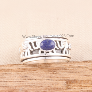 Lapis Lazuli Oval Solid 925 Sterling Silver Elephant <b>Spinner</b> Ring For Women Handmade Band Anxiety <b>Fidget</b> Ring For Wedding Anniv - Product Image 1