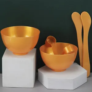 Set mangkuk masker emas Spatula plastik 100 ml, masker pemodelan mangkuk pencampur untuk Salon kecantikan rumah