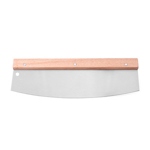 Pizza Knife With Wooden Handle 430 Stainless Steel Half Moon Slicing Tool For Dough And Pizza Cutting - Product Image 2