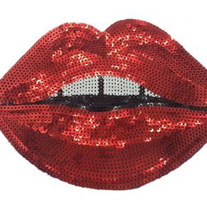 Shiny Iron on <b>Sequin</b> Embroidery Big Size Sexy <b>Red</b> Mouth Patch - Product Image 4