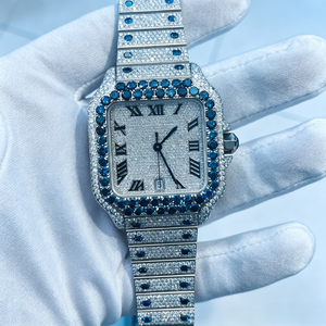 Montre de luxe rectangulaire en moissanite avec bracelet en acier inoxydable, affichage de la date, analogique, automatique, mécanique, passe le testeur de diamants - Product Image 3