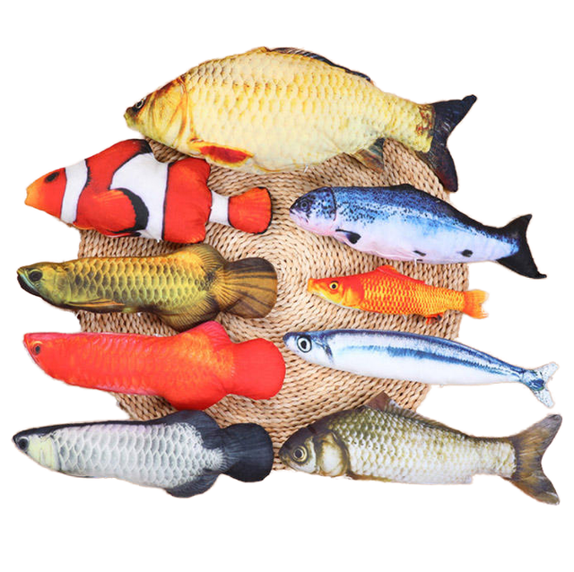 Wholesale Interactive Cartoon Cotton Cat Sleeping Chew Toy Fish Plush Pillow