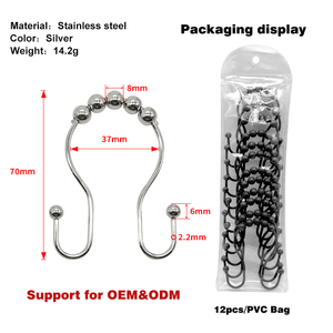 Stainless Steel <b>Shower</b> Curtain <b>Hooks</b> Rustproof Bathroom Double Sided <b>Shower</b> Rings - Product Image 3