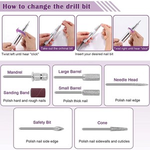 Taladro Eléctrico para Manicura, Juego de 5 Brocas para Remover Cutículas de Gel, 30000 RPM - Product Image 3