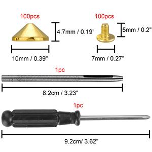 コーンスパイクとスタッドスクリューバックパンクスタッドとスパイク衣類用靴革クラフトベルトバッグリベット取り付けツール付き - Product Image 3