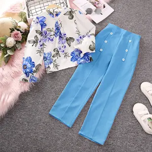 Camicetta Boutique ragazza manica lunga floreale + pantaloni due pezzi Set abbigliamento primavera autunno bella ragazza