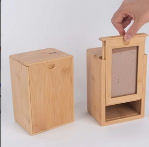 Urne rectangulaire en bambou écologique, avec couvercle coulissant dissimulé, conteneur de rangement commémoratif pour cendres d'animaux de compagnie - Product Image 5