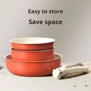 Juego de Utensilios de Cocina Antiadherentes de Metal Moderno con Mango Desmontable de 1-2L, Sartén Universal, Cacerolas, Wok, Juego de Ollas para Gas e Inducción con <span class=keywords><strong>Tapa</strong></span> de Silicona - Product Image 4