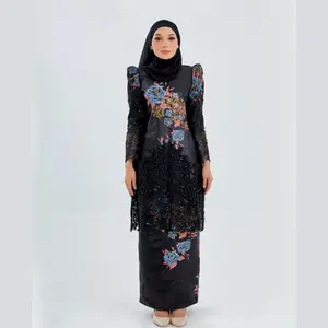 SIPO-vestido de encaje con cuello redondo para mujer musulmana, traje con estampado de encaje, volantes ajustados, Baju Kurung Moden Kebaya, 2023
