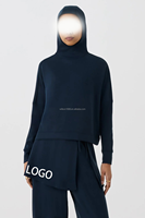 Ensembles de vêtements de sport modestes pour femmes musulmanes : Haut court à capuche avec pantalon large et jupe portefeuille confortable, motif uni, coupe ample