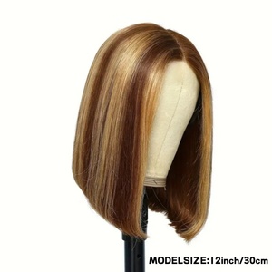 Parrucca Bob da <span class=keywords><strong>Donna</strong></span> con Riga Centrale, Realizzata a Macchina con Fibra Resistente alle Alte Temperature, Colore Sfumato alla Moda, Taglia Piccola per Donne Africane - Product Image 4