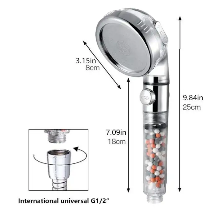 Magnetic iron filter shower head 3 ways spray function water saving enhance pressure spa rainfall hand held shower head