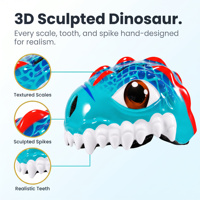 Casque de vélo pour enfants 3D T-Rex Dinosaure, design cool de dessin animé, réglable, pour scooter, skateboard, équipement de protection pour tout-petits
