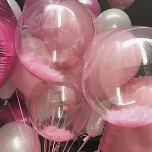 Balon BOBO Transparan Globos LED Bulu Bunga Mawar Confetti Balon BoBo untuk Pernikahan Ulang Tahun Dekorasi Pesta Valentine