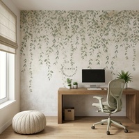 Wallpaper Dinding Motif Daun Hijau Tahan Air, Tempel dan Pasang, Warna Beige, untuk Dekorasi Ruang Tamu, Kamar Tidur, dan Kantor Rumah