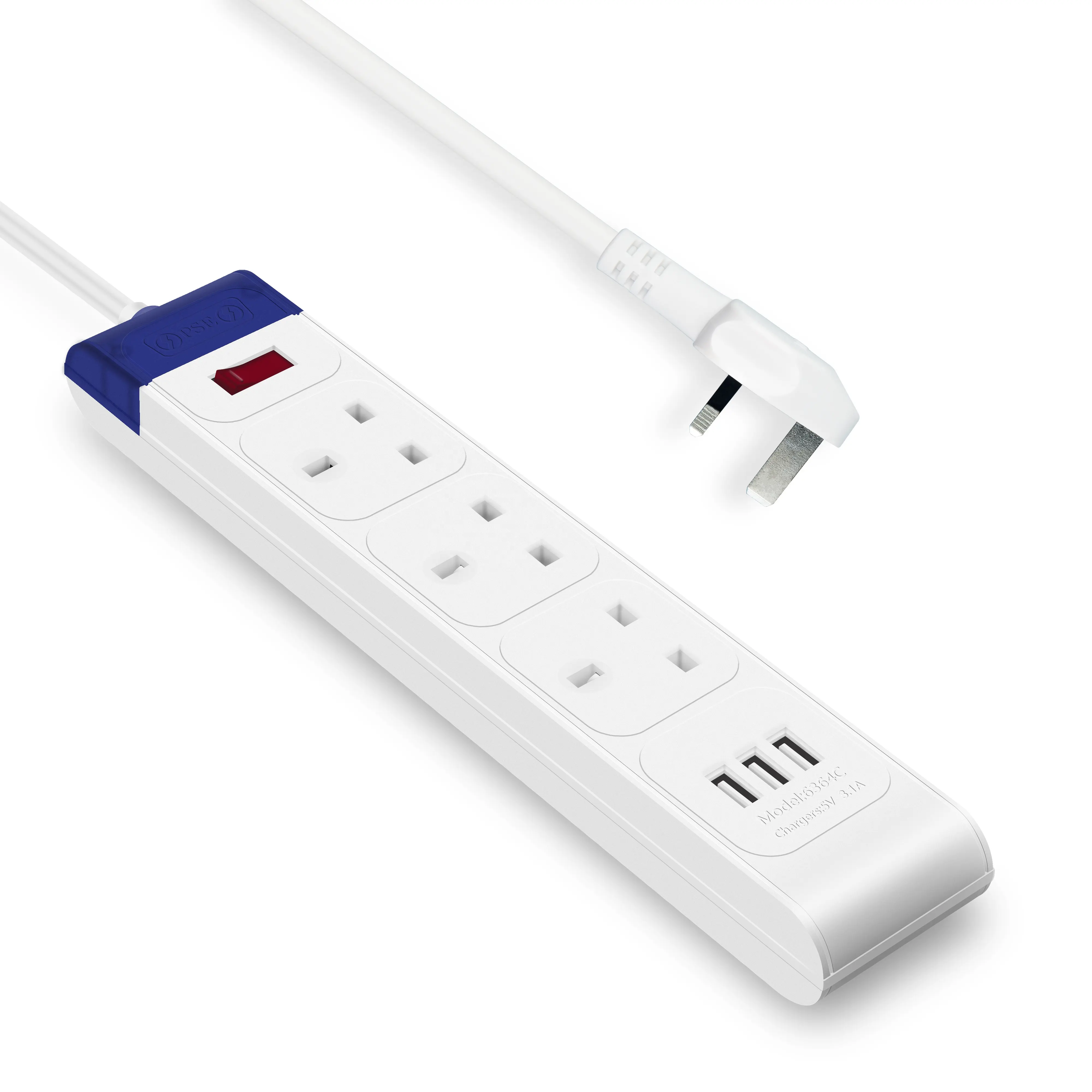 UK power strip 3 vie prolunga per protezione contro le sovratensioni 3 prese 3 presa per prolunga esterna impermeabile USB