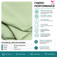 Tissu sportif de haute qualité, fonctionnel, anti-UV, anti-moustiques, respirant, extensible dans 4 directions, sensation de fraîcheur