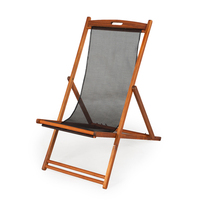 Chaise de pont de plage en bois, tissu maille remplaçable, pour salon de plage, logo personnalisable pour publicité de la marque