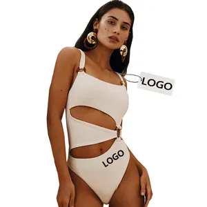 Custom logo good price High Waisted Moniki Women's O-Ring Cutout One Piece Swimsuit High Cut Bathing Suit