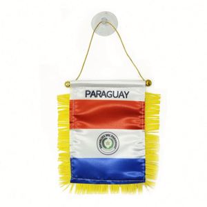 Mini Bandera Personalizada de Satén para Coche, Accesorios de Exhibición de Paraguay con Borlas Amarillas, Bandera Impresa Digitalmente - Product Image 1