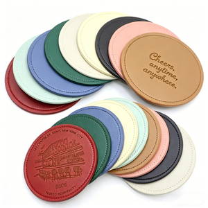 Personalized Round Leather Coasters | Waterproof Heat Resistant Bar Mats for Corporate Gifts - Product Image 5