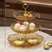 Assiette à dessert à deux étages de style restaurant, bord doré, plastique transparent PET, pour fête, mariage, vente en gros