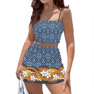 Costume 2 pièces <span class=keywords><strong>Hot</strong></span> Sexy Boob Tube Top en jupe très courte Polynesian Tribal Samoa Custom 2024 Women's Cropped Top Knit Party Wear - Product Image 3