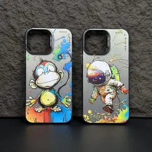 Creatieve Persoonlijkheid Kleur Inkt Dier Voor Iphone15promax Mobiele Telefoon Case Big Hole Anti-Drop Magic Color Tide Merk