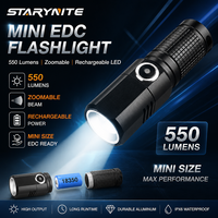 STARYNITE Mini lampe EDC 550 lumens XHP50, zoom réglable, charge Type-C, légère, portable, lampe LED rechargeable 18350