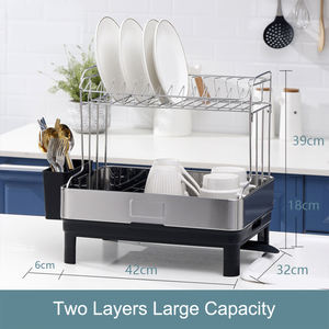 ที่คว่ำจานสแตนเลส <span class=keywords><strong>2</strong></span> ชั้น ขนาดใหญ่พิเศษ พร้อมที่วางจานในครัว สีดำเงิน ทันสมัย ป้องกันสนิม ประหยัดพื้นที่ - Product Image 6