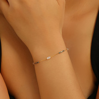 Bracelet tendance réglable en acier inoxydable plaqué or 18 carats PVD avec perles pour femme, bijou de poignet minimaliste empilable