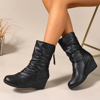 Bottes courtes à plateforme respirantes pour femmes 2026 avec fermeture éclair, talon épais et empeigne en PU ornée de strass – Collection Automne/Hiver