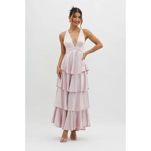 Customized New Hot Selling <b>Women's</b> Clothing <b>Light</b> <b>Blue</b> Sleeveless V-neck Tie Back Tiered Maxi <b>Dresses</b> Summer Sexy Chiffon <b>Dress</b> - Product Image 5