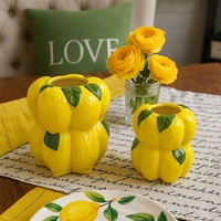 Vase en céramique peint à la main avec motif de citron, style nordique, pour fleurs, ornement artisanal, décoration d'intérieur