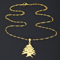 Collier avec pendentif en forme d'arbre de cèdre et de drapeau, en acier inoxydable, couleur or/acier, bijoux ethniques pour hommes et femmes, cadeaux