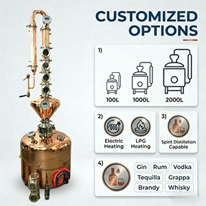 Equipo de Destilación de Alcohol de 50L, 100L, 200L, de Cobre/Acero Inoxidable, para Vodka, <span class=keywords><strong>Ron</strong></span>, Whisky, Destilador de Reflujo - Product Image 1