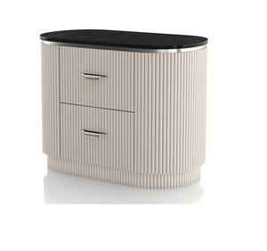 Mesita de Noche Moderna de 2 Cajones con Diseño de Cola de Golondrina Inglesa, Puerto USB y Patas con Acabado Dorado, Mueble para Dormitorio, Sala de Estar u Hotel - Product Image 4