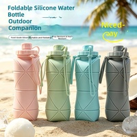 Tumbler Silikon Food Grade Dapat Dilipat Botol Air Lipat Portabel Cangkir Minuman Olahraga Gaya Kuno